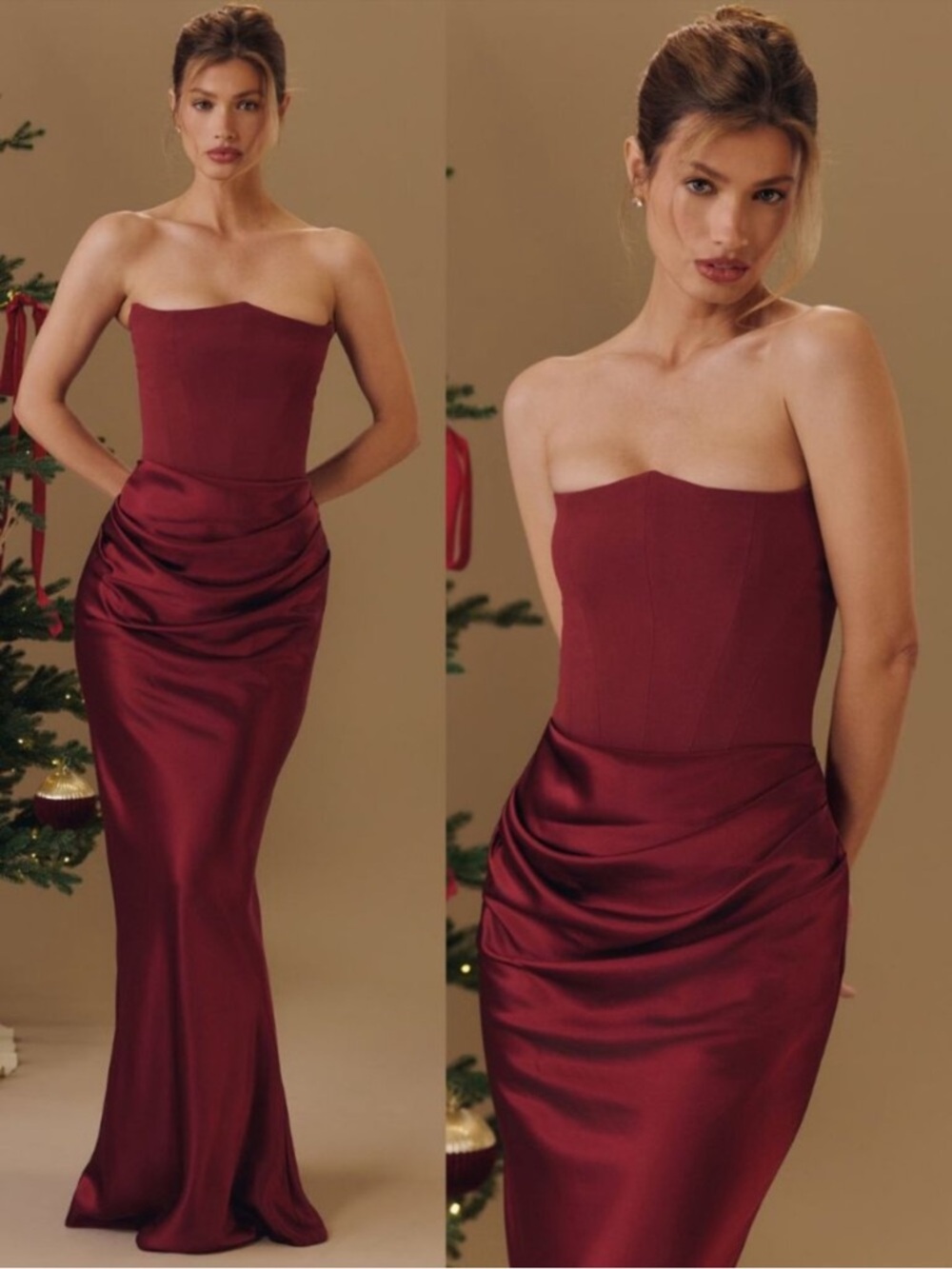 House of cb PERSEPHONE Wine Strapless Corset Maxi Dress NWOT